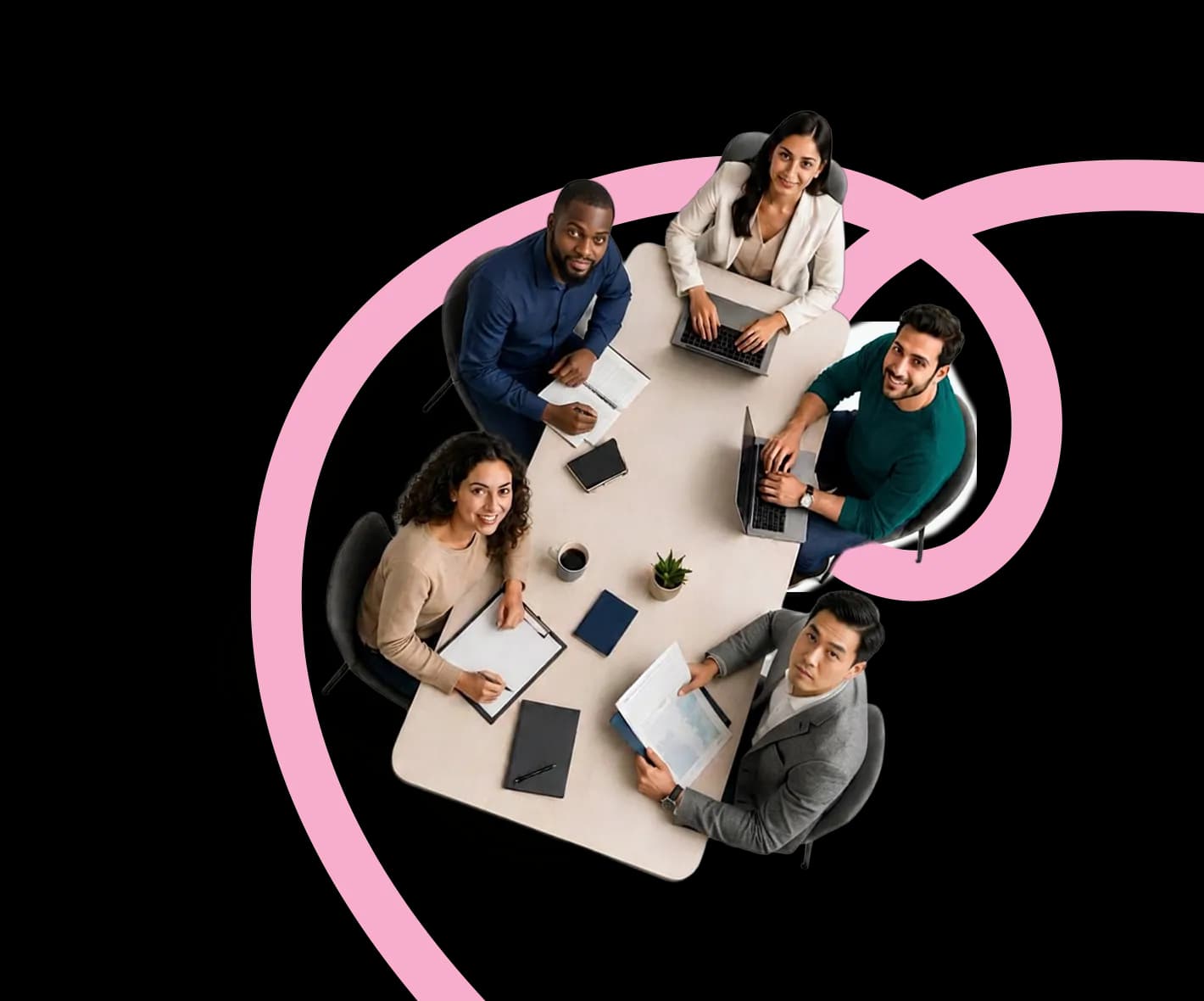 Team collaborating around a meeting table